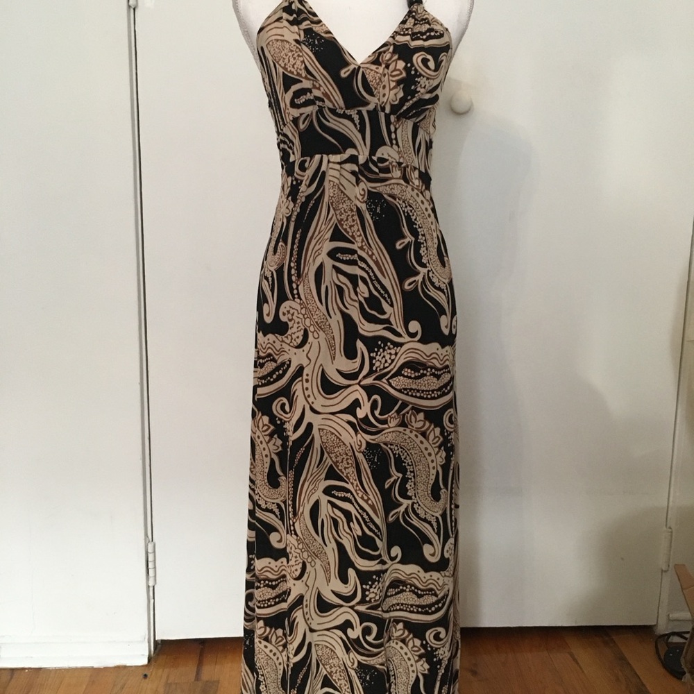 le chateau Black Maxi Dress with Tan Swirl Print